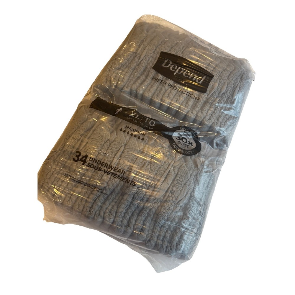 DEPENDS Fresh Men's Grey XL 34 Count Underwear 44-54inch Drysheild Odor Block
